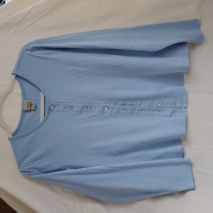 Womans XL Reg 100% supima cotton button up knit shirt in light blue
